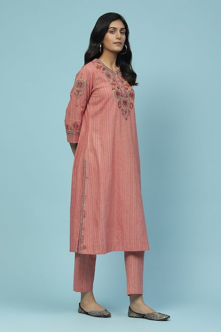 Buy Ritu Kumar, Ri.Ritu Kumar, aarke Ritu Kumar Pink Cotton Embroidery Round Neck Shagufta Yoke Kurta And Pant Set Online at Aza Fashions Buy_Ritu Kumar, Ri.Ritu Kumar, aarke Ritu Kumar_Pink Cotton Embroidery Round Neck Shagufta Yoke Kurta And Pant Set_Online_at_Aza_Fashions
