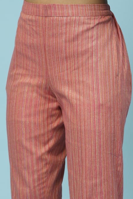 Ritu Kumar, Ri.Ritu Kumar, aarke Ritu Kumar Pink Cotton Embroidery Round Neck Shagufta Yoke Kurta And Pant Set at Aza Fashions Ritu Kumar, Ri.Ritu Kumar, aarke Ritu Kumar_Pink Cotton Embroidery Round Neck Shagufta Yoke Kurta And Pant Set_at_Aza_Fashions