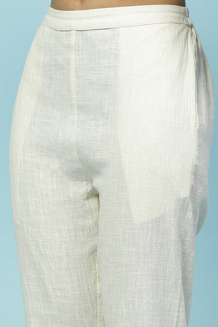 Ritu Kumar, Ri.Ritu Kumar, aarke Ritu Kumar_Beige , Satin Embroidery Keyhole Tutti Fruti Floral Print Kurta Set_at_Aza_Fashions