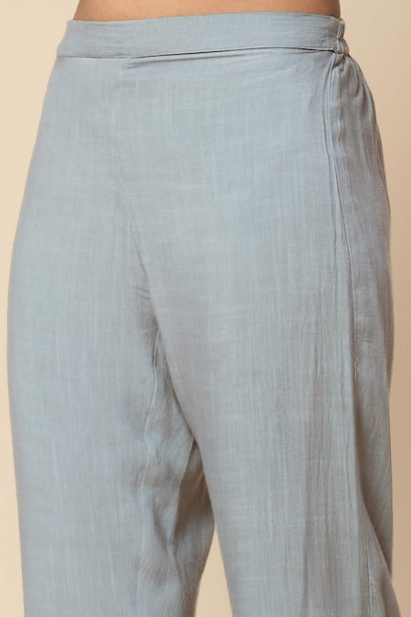 Buy Ritu Kumar, Ri.Ritu Kumar, aarke Ritu Kumar Blue Cotton, Rayon Embroidery Round Neck Botanic Print Anarkali Set Buy_Ritu Kumar, Ri.Ritu Kumar, aarke Ritu Kumar_Blue Cotton, Rayon Embroidery Round Neck Botanic Print Anarkali Set