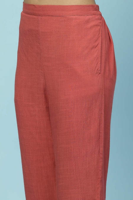 Ritu Kumar, Ri.Ritu Kumar, aarke Ritu Kumar_Brown Cotton, Rayon V-neck Aishani Printed Anarkali Pant Set_at_Aza_Fashions