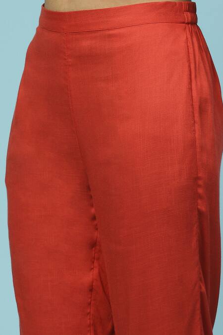 Ritu Kumar, Ri.Ritu Kumar, aarke Ritu Kumar_Orange Rayon, Chiffon Tassels V-neck Botanic Print Anarkali Set_at_Aza_Fashions