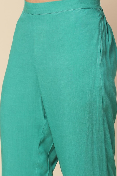 Ritu Kumar, Ri.Ritu Kumar, aarke Ritu Kumar Blue Rayon, Chiffon Collared Della Paisley Print Kurta Pant Set at Aza Fashions Ritu Kumar, Ri.Ritu Kumar, aarke Ritu Kumar_Blue Rayon, Chiffon Collared Della Paisley Print Kurta Pant Set_at_Aza_Fashions