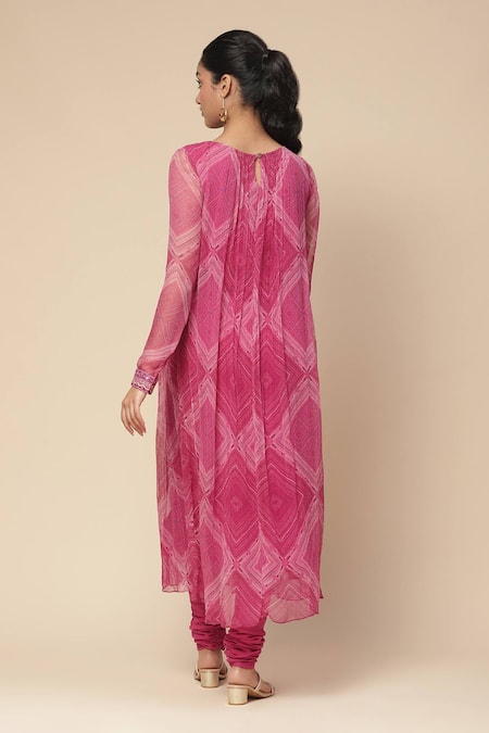 Shop Ritu Kumar, Ri.Ritu Kumar, aarke Ritu Kumar Fuchsia Cotton, Voile, Chiffon Embroidery, Sitashi Geometric Print Anarkali Set at Aza Fashions Shop_Ritu Kumar, Ri.Ritu Kumar, aarke Ritu Kumar_Fuchsia Cotton, Voile, Chiffon Embroidery, Sitashi Geometric Print Anarkali Set_at_Aza_Fashions