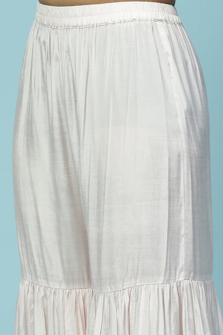 Shop_Ritu Kumar, Ri.Ritu Kumar, aarke Ritu Kumar_Pink Lurex, Rayon Embroidery Split V-neck Rubaiyat Pastel Kurta Sharara Set_Online_at_Aza_Fashions