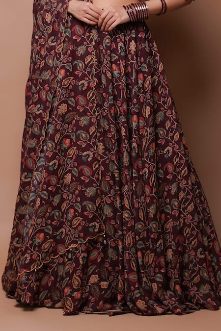 Ahi Clothing_Multi Color Georgette Mirrors, Zari, Sequins High Gardenia Print Lehenga Set _Online_at_Aza_Fashions