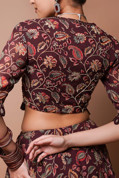 Buy_Ahi Clothing_Multi Color Georgette Mirrors, Zari, Sequins High Gardenia Print Lehenga Set _Online_at_Aza_Fashions