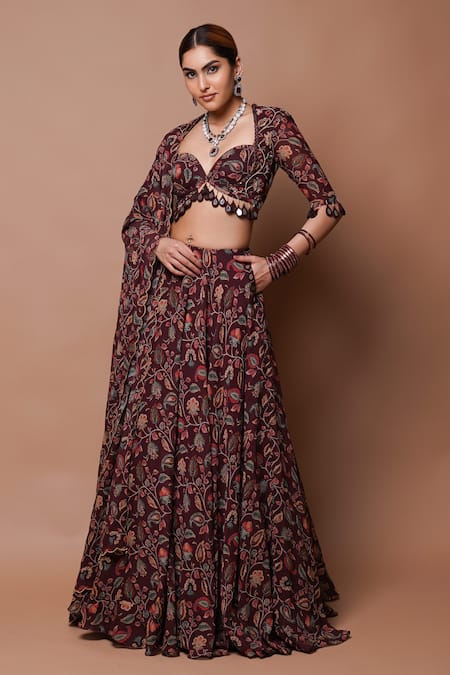 Shop_Ahi Clothing_Multi Color Georgette Mirrors, Zari, Sequins High Gardenia Print Lehenga Set _Online_at_Aza_Fashions
