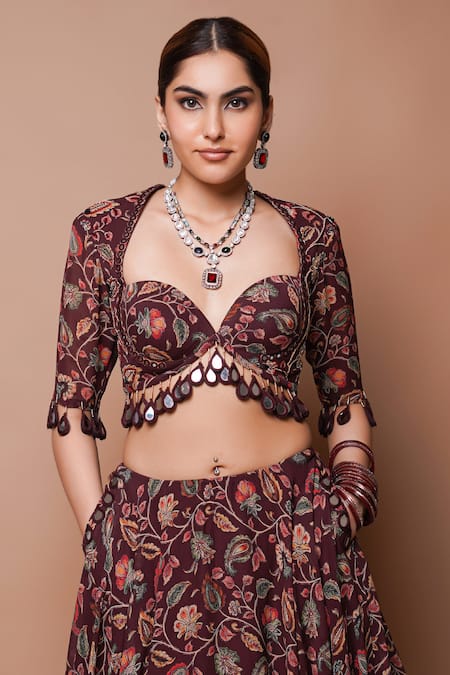 Ahi Clothing_Multi Color Georgette Mirrors, Zari, Sequins High Gardenia Print Lehenga Set _at_Aza_Fashions