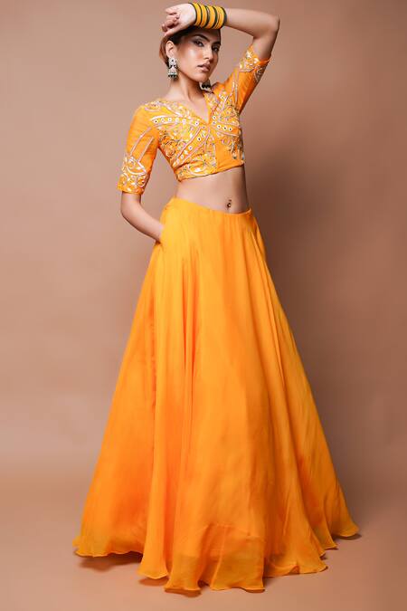 Buy Ahi Clothing Yellow Organza, Chiffon, Silk Mirrors, Mango Embroidered Blouse And Lehenga Set Online at Aza Fashions Buy_Ahi Clothing_Yellow Organza, Chiffon, Silk Mirrors, Mango Embroidered Blouse And Lehenga Set _Online_at_Aza_Fashions