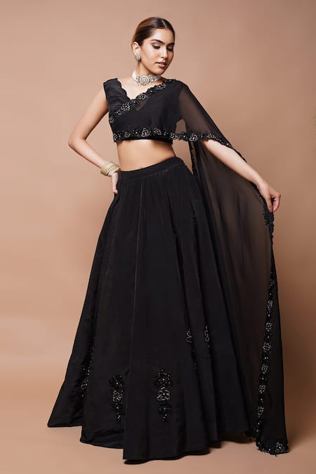 Ahi Clothing Black Organza, Crepe, Linen Musk Bloom Cutwork Embellished Lehenga With Blouse Online at Aza Fashions Ahi Clothing_Black Organza, Crepe, Linen Musk Bloom Cutwork Embellished Lehenga With Blouse _Online_at_Aza_Fashions