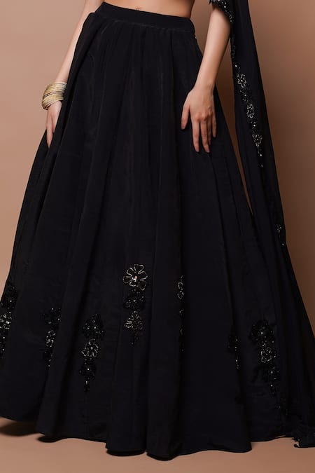 Buy Ahi Clothing Black Organza, Crepe, Linen Musk Bloom Cutwork Embellished Lehenga With Blouse Online at Aza Fashions Buy_Ahi Clothing_Black Organza, Crepe, Linen Musk Bloom Cutwork Embellished Lehenga With Blouse _Online_at_Aza_Fashions