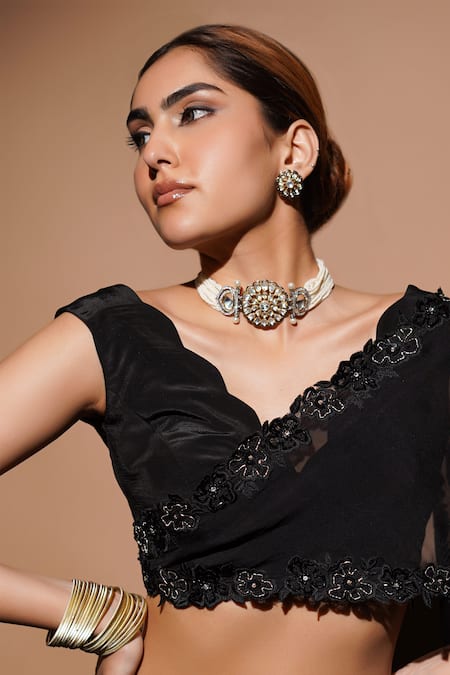 Ahi Clothing Black Organza, Crepe, Linen Musk Bloom Cutwork Embellished Lehenga With Blouse at Aza Fashions Ahi Clothing_Black Organza, Crepe, Linen Musk Bloom Cutwork Embellished Lehenga With Blouse _at_Aza_Fashions