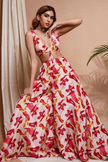 Buy Ahi Clothing Cream Hemp, Cotton V-neck Ambrosia Print Side Cut Out Jumpsuit Online at Aza Fashions Buy_Ahi Clothing_Cream Hemp, Cotton V-neck Ambrosia Print Side Cut Out Jumpsuit _Online_at_Aza_Fashions