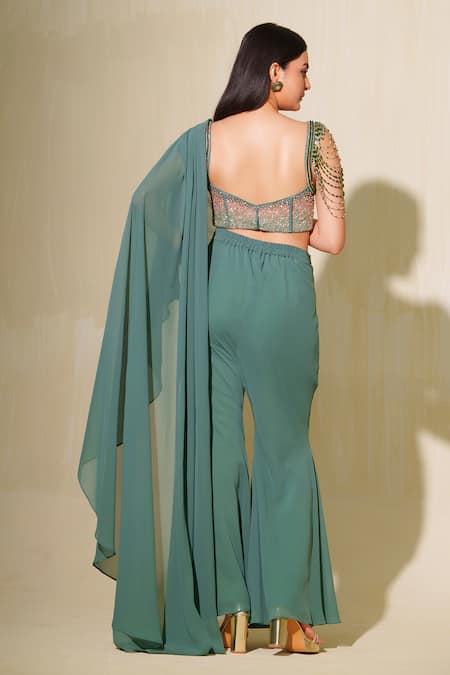 Tamaraa By Tahani Mallika Sequin Embroidered Corset With Flared Pant 