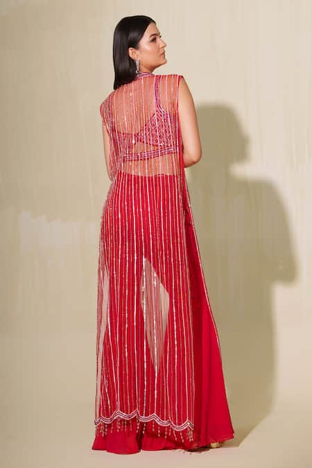 Tamaraa By Tahani Mala Sequin Embroidered Jacket & Flared Pant Set 