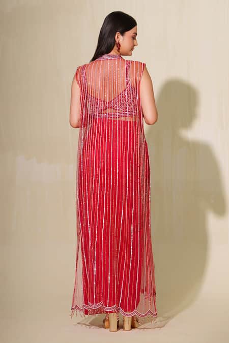 Tamaraa By Tahani Gulmohar Sequin Embroidered Jacket & Dhoti Skirt Set 