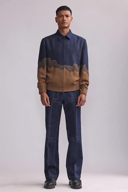 Countrymade Blue Herringbone Patchwork Linen Gradient Jacket