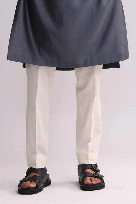 Buy_Countrymade_Grey Chanderi, Cotton Embroidery Asemic Kurta With Pant _Online_at_Aza_Fashions
