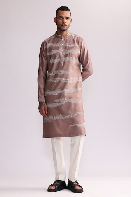 Countrymade Pink Chanderi Embroidery Trail Dust Kurta With Pant 