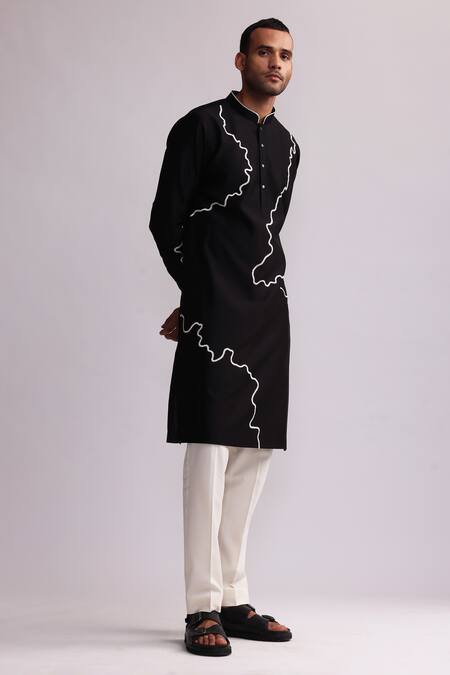 Countrymade Black Chanderi Embroidery Contour Line Threadwork Kurta With Pant at Aza Fashions Countrymade_Black Chanderi Embroidery Contour Line Threadwork Kurta With Pant _at_Aza_Fashions