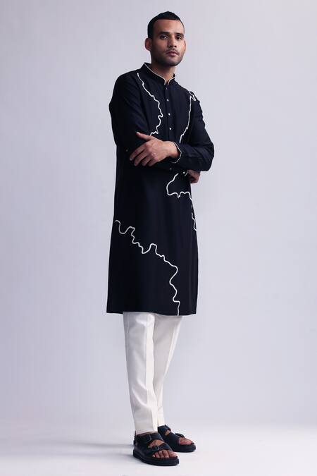 Countrymade_Blue Chanderi Embroidery Threadwork Kurta With Pant _Online_at_Aza_Fashions