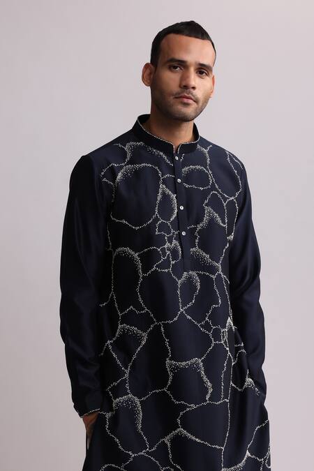 Shop_Countrymade_Blue Chanderi, Cotton Embroidery Normandy Kurta With Pant _Online_at_Aza_Fashions