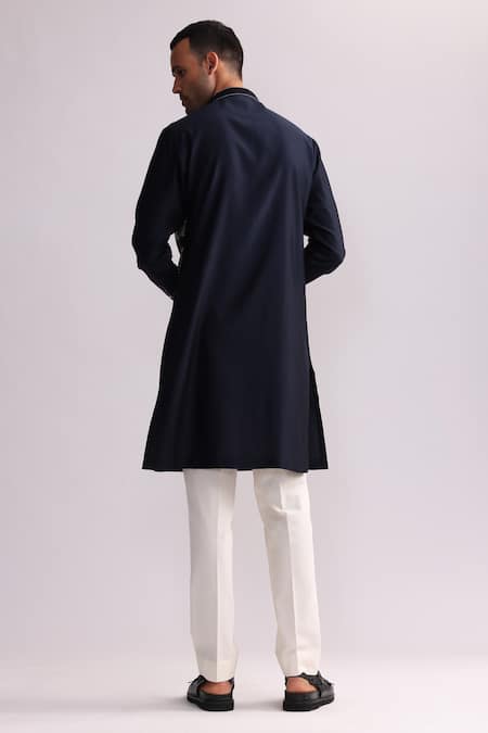 Shop Countrymade Blue Chanderi, Cotton Embroidery Trail Dust Abstract Kurta With Pant at Aza Fashions Shop_Countrymade_Blue Chanderi, Cotton Embroidery Trail Dust Abstract Kurta With Pant _at_Aza_Fashions