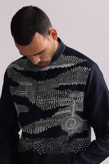 Buy Countrymade Blue Chanderi, Cotton Embroidery Trail Dust Abstract Kurta With Pant Online at Aza Fashions Buy_Countrymade_Blue Chanderi, Cotton Embroidery Trail Dust Abstract Kurta With Pant _Online_at_Aza_Fashions