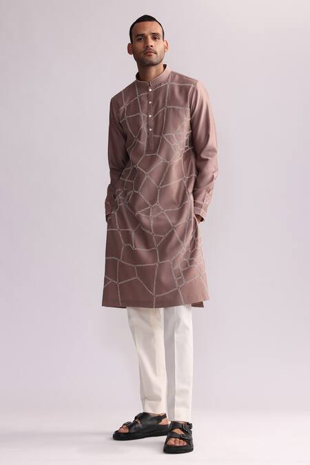 Countrymade_Pink Chanderi, Cotton Embroidery Normandy Abstract Kurta With Pant _Online_at_Aza_Fashions