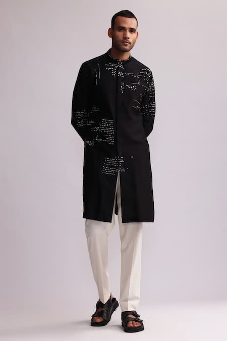 Buy_Countrymade_Blue Chanderi Embroidery Asemic Abstract Threadwork Kurta With Pant _Online_at_Aza_Fashions