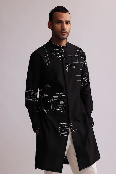 Shop_Countrymade_Blue Chanderi Embroidery Asemic Abstract Threadwork Kurta With Pant _Online_at_Aza_Fashions