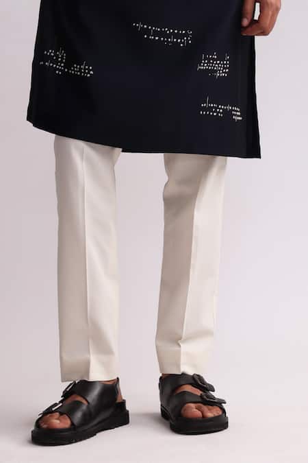 Shop_Countrymade_Blue Chanderi Embroidery Asemic Threadwork Kurta With Pant _Online_at_Aza_Fashions