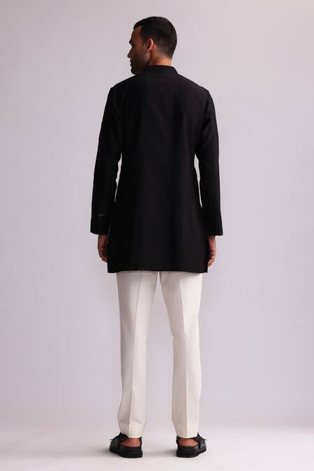 Shop Countrymade Black Chanderi Embroidery Canyon Threadwork Short Kurta With Pant at Aza Fashions Shop_Countrymade_Black Chanderi Embroidery Canyon Threadwork Short Kurta With Pant _at_Aza_Fashions