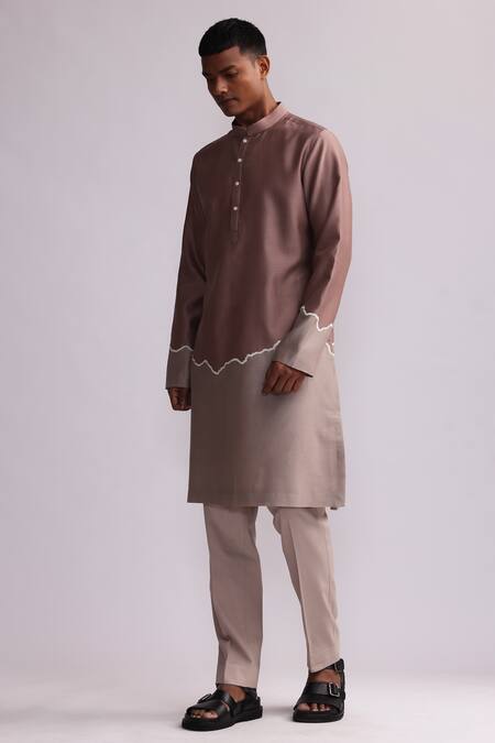 Shop_Countrymade_Brown Chanderi Patchwork And Kurta With Pant _Online_at_Aza_Fashions