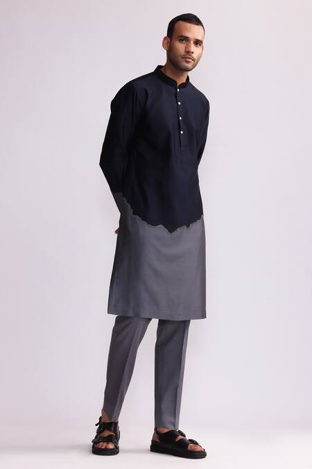Shop_Countrymade_Blue Chanderi Embroidery And Patchwork Kurta With Pant _Online_at_Aza_Fashions