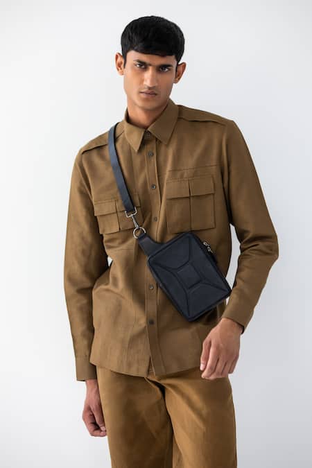 Buy Countrymade Brown Linen Patchwork Ladder Shirt Online at Aza Fashions Buy_Countrymade_Brown Linen Patchwork Ladder Shirt _Online_at_Aza_Fashions