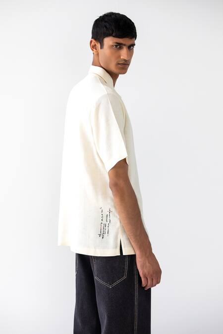 Shop_Countrymade_Ivory Matka Embroidered Asemic Writing Shirt _at_Aza_Fashions