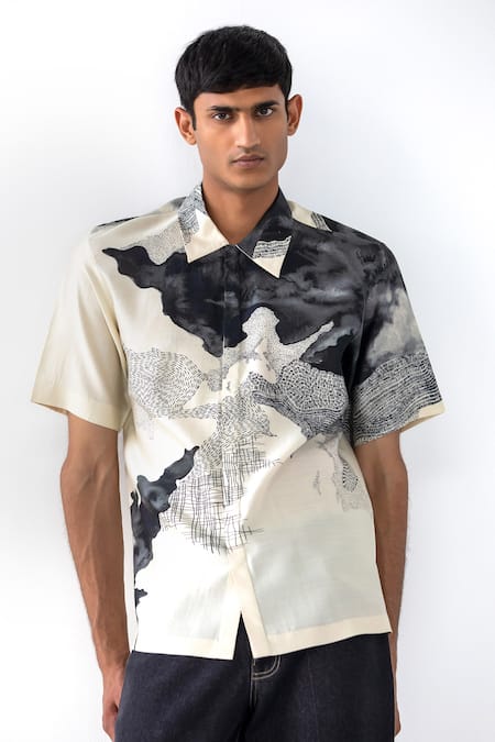 Shop_Countrymade_Multi Color Silk Printed Abstract New Dawn Shirt _Online_at_Aza_Fashions