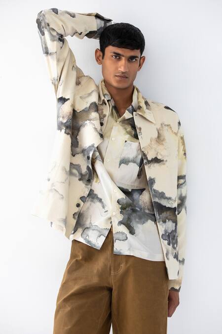 Shop_Countrymade_Multi Color Crinkled Cotton Printed Abstract Chromite Jacket _Online_at_Aza_Fashions