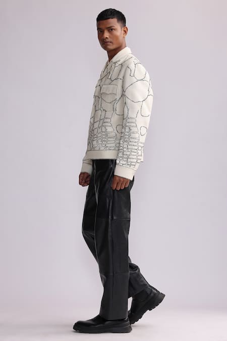 Shop Countrymade White Matka Silk Embroidered Thread Land Meta Short Jacket at Aza Fashions Shop_Countrymade_White Matka Silk Embroidered Thread Land Meta Short Jacket _at_Aza_Fashions