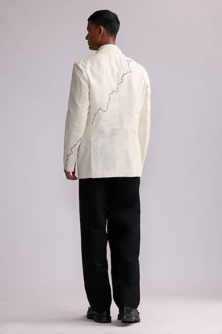 Shop Countrymade White Matka Silk Embroidered Thread Harbour Contour Line Single Breasted Blazer at Aza Fashions Shop_Countrymade_White Matka Silk Embroidered Thread Harbour Contour Line Single Breasted Blazer _at_Aza_Fashions