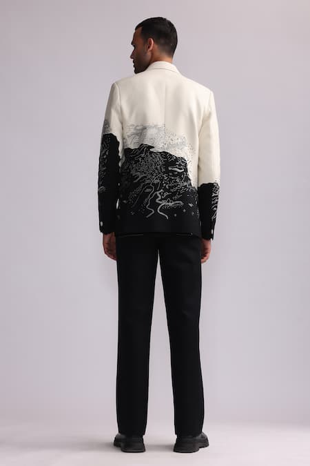 Shop Countrymade Black Matka Silk Embroidered Thread Landscape Single Breasted Blazer at Aza Fashions Shop_Countrymade_Black Matka Silk Embroidered Thread Landscape Single Breasted Blazer _at_Aza_Fashions