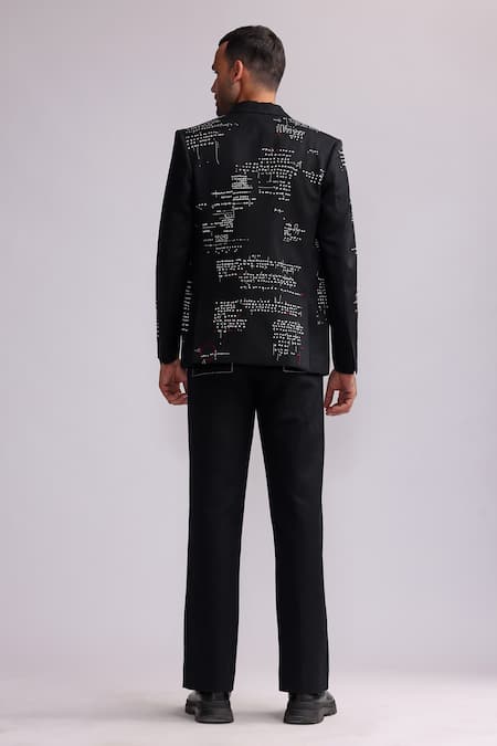 Shop Countrymade Black Linen Embroidered Thread Aesmic Single Breasted Blazer at Aza Fashions Shop_Countrymade_Black Linen Embroidered Thread Aesmic Single Breasted Blazer _at_Aza_Fashions