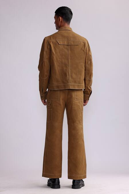 Shop_Countrymade_Brown Canvas Solid Letter Box Pocket Jacket _at_Aza_Fashions
