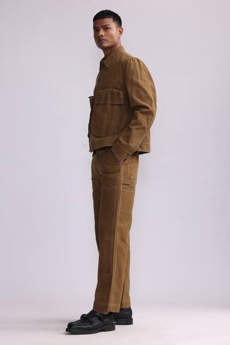 Countrymade_Brown Canvas Solid Letter Box Pocket Jacket _Online_at_Aza_Fashions