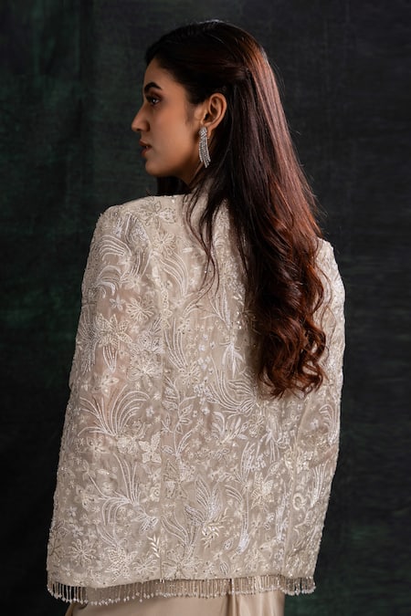 Shikha And Srishti Design Floral Embroidered Cape Skirt Set 