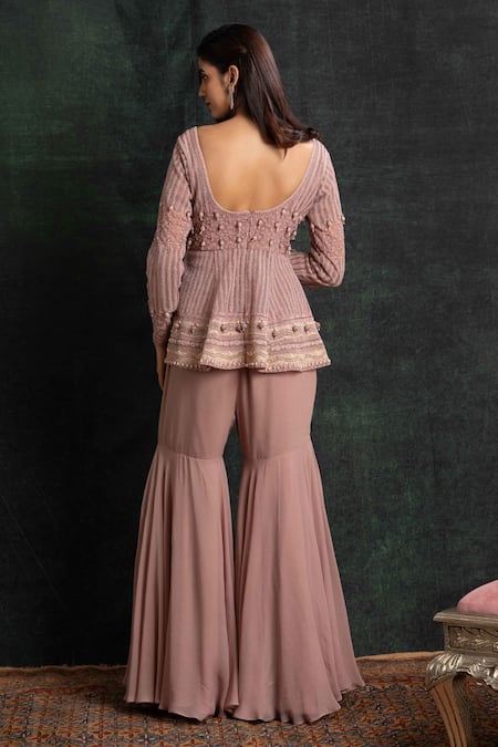 Shikha And Srishti Design Embroidered Peplum Top & Sharara Set 