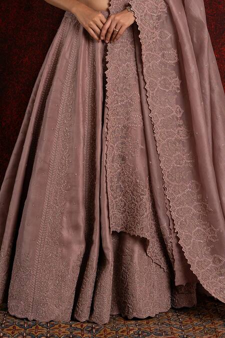 Buy_Shikha And Srishti Design_Pink Crepe Cut Work, Embroidery V-neck Cutdana Lehenga Set _Online_at_Aza_Fashions