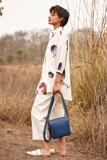 Kharakapas_Off White Cotton Collared Cascade Fling Floral Print Shirt And Pant Set _Online_at_Aza_Fashions